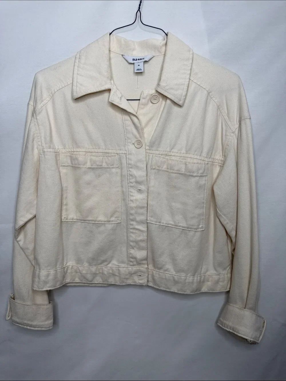 Old Navy Cream Cropped Button-Up Denim Jacket